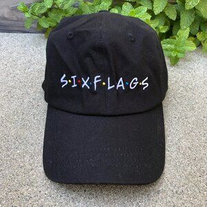 SIX FLAGS Amusement Park Baseball Hat Magic Mountain Black Cap Rollercoasters